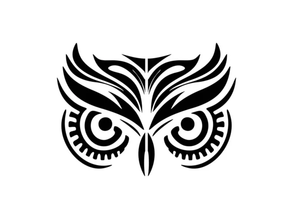 白と黒のフクロウの顔にポリネシアのデザインが描かれています — ストックベクタ