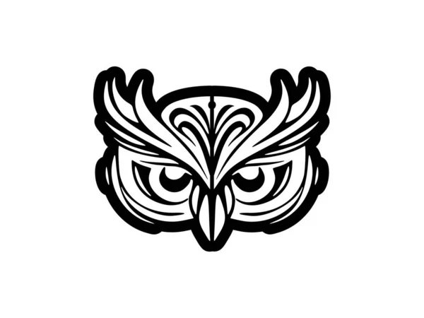 Czarno Biały Sowa Twarz Tatuaż Featuring Polinezyjskich Wzorów — Wektor stockowy