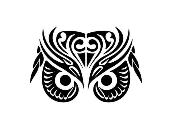 Tatouage Visage Hibou Noir Blanc Avec Des Dessins Polynésiens — Image vectorielle