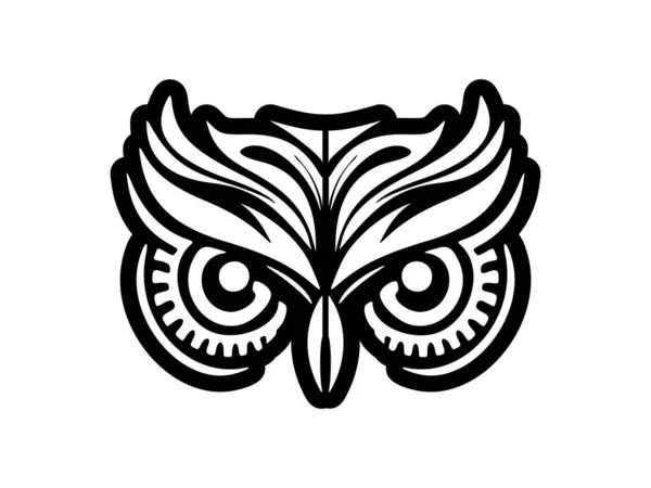 Búho Con Tatuaje Blanco Negro Con Diseños Polinesios — Vector de stock