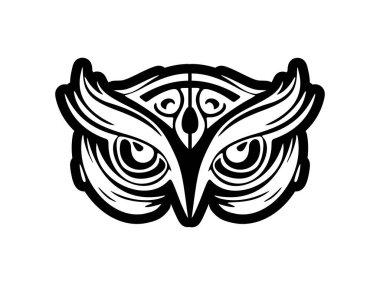 Polinezya tasarımlarıyla siyah beyaz dövmeli bir baykuşun yüzü.