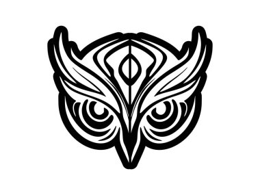 Yüzünde siyah-beyaz Polinezya tasarımları olan bir baykuş dövmesi.