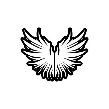 Minimalist siyah beyaz melek kanatları logosu, vektör formatında..