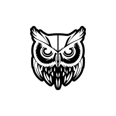 Siyah ve beyaz vektör tasarımlı baykuş logosu.