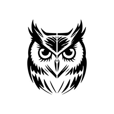 Bir vektör logosu baykuşu, siyah ve beyaz sadeliğinde katıdır..