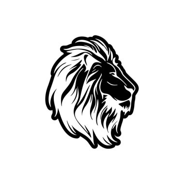 Siyah ve beyaz bir aslanın vektör logosu, tasarım minimalistiği.