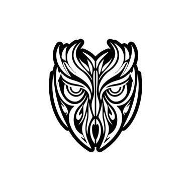 Siyah ve beyaz baykuş dövmesi. Polinezya tasarımlı..