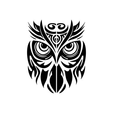 Polinezya tasarımlı siyah beyaz baykuş dövmesi..