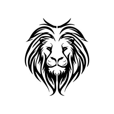 Bir aslanın klasik vektör logosu, sadece siyah ve beyaz..