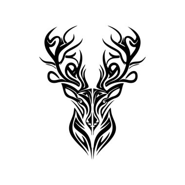 Siyah beyaz minimalist vektör geyik logosu.