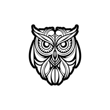 Polinezya motifli siyah beyaz baykuşun dövme tasarımı.