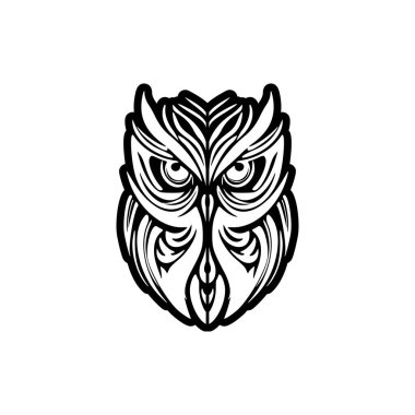 Polinezya motifleri içeren tek renkli baykuş dövmesi.