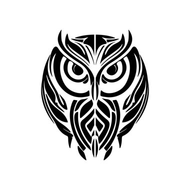 Polinezya tasarımlı siyah beyaz baykuş dövmesi.