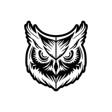 Minimalist tasarımı olan siyah beyaz bir baykuşun vektör logosu.