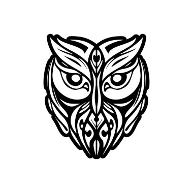 Polinezya desenli siyah beyaz baykuş dövmesi..