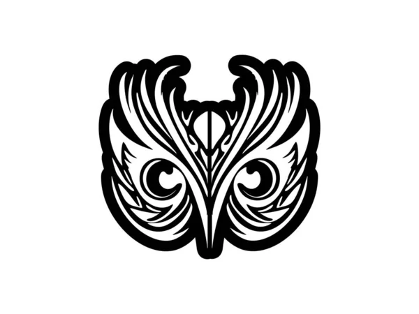 Tvář Sovy Černobílým Tetováním Polynéských Vzorů — Stockový vektor