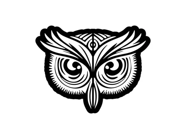 Tatuaż Twarzy Sowy Czarno Biały Polinezyjskim Wzorem — Wektor stockowy