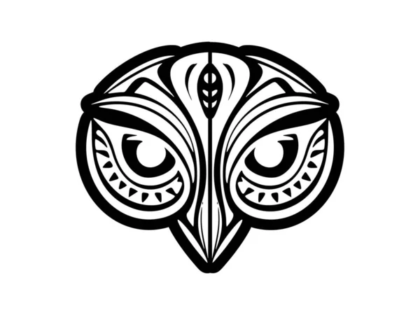 Czarno Biały Sowa Tatuaż Twarzy Ozdobiony Polinezyjskimi Wzorami — Wektor stockowy