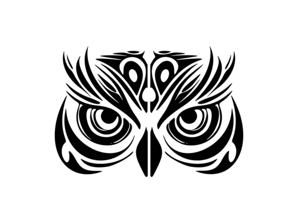 stock vector Monochrome owl with Polynesian designs adorning its face.