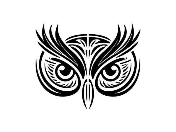 Czarno Biały Sowa Tatuaż Featuring Wzory Stylu Polinezyjskiego — Wektor stockowy