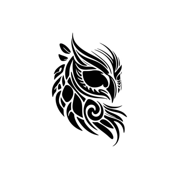 波利尼西亚图案的单色猫头鹰纹身 — 图库矢量图片