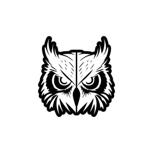 Bianco Nero Minimalista Logo Vettoriale Gufo — Vettoriale Stock