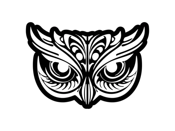 Tatuaż Sowy Czarno Białymi Tuszami Wzorami Polinezyjskimi — Wektor stockowy