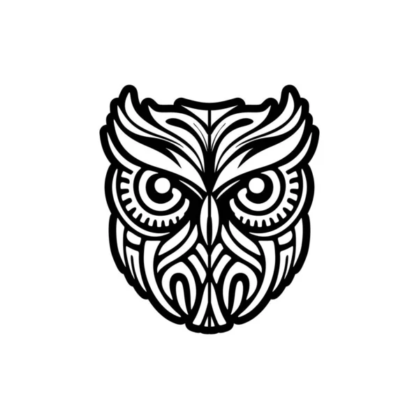 Projekt Tatuażu Sowy Czarno Białym Wzorem Inspirowanym Sztuką Polinezyjską — Wektor stockowy