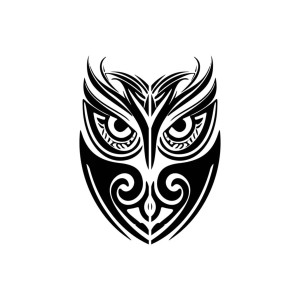 Tatuaż Przedstawiający Czarno Białą Sowę Polinezyjskimi Wzorami — Wektor stockowy
