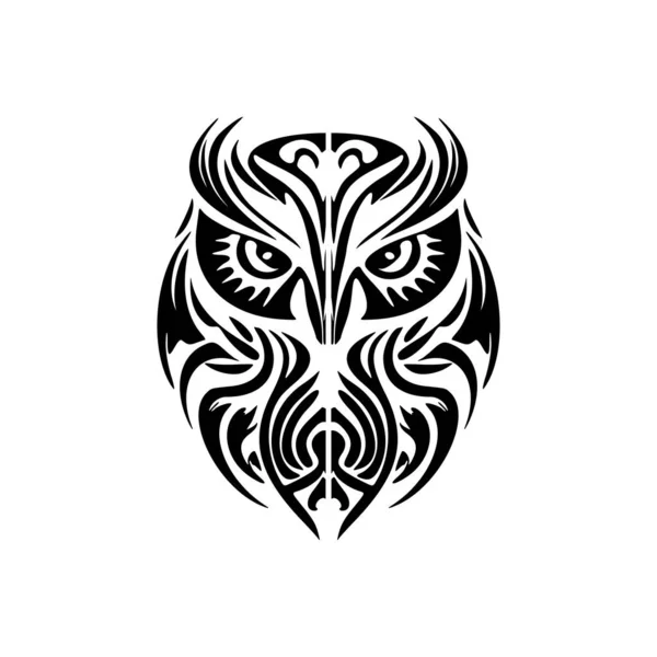 Hibou Noir Avec Motifs Polynésiens Encrés Blanc Noir — Image vectorielle