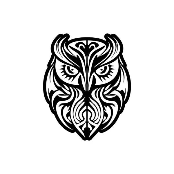 Tatouage Hibou Noir Blanc Avec Des Motifs Polynésiens — Image vectorielle