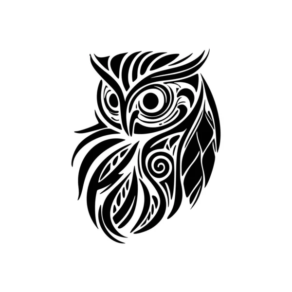 Ein Eule Tattoo Mit Schwarz Weißen Mustern Polynesischen Stil — Stockvektor
