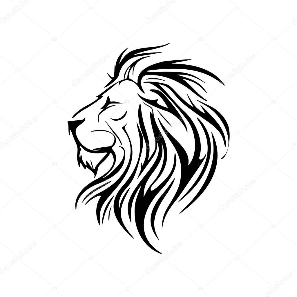 A simple vector logo of a lion, in black and white.