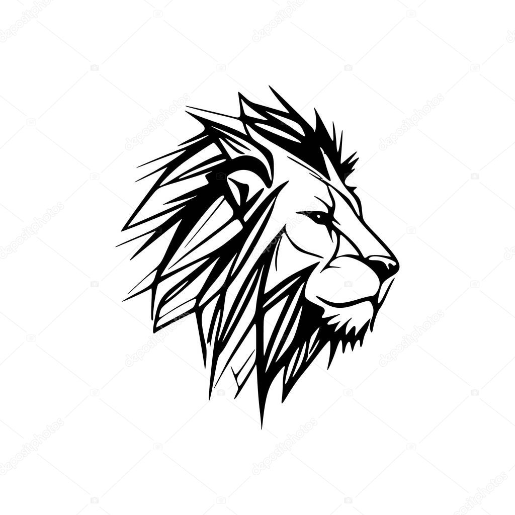 Vector logo of a black and white lion, kept simple.