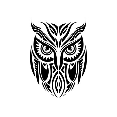 Polinezya tasarımlarıyla süslenmiş siyah beyaz bir baykuş..