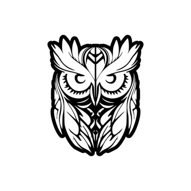 Baykuş dövmesi tasarımı siyah, beyaz ve Polinezya desenlerini içeriyor.