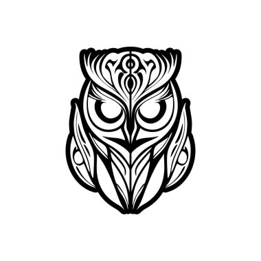 Polinezya desenli siyah beyaz baykuş içeren dövme tasarımı.