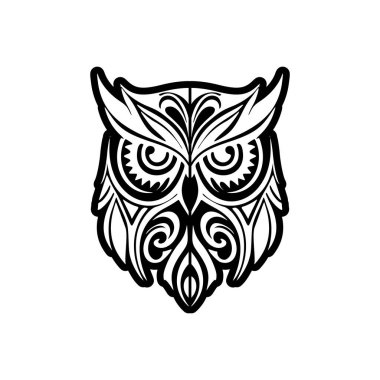 Polinezya. Siyah beyaz baykuş dövmesi..