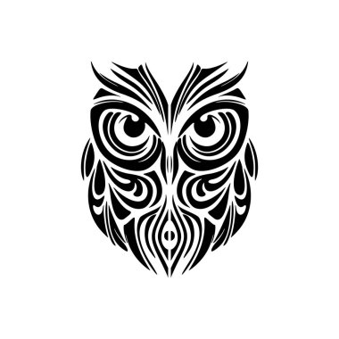 Baykuş dövmesi siyah beyaz, Polinezya tasarımlı..