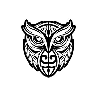 Polinezya tasarımlı siyah beyaz baykuş dövmesi..