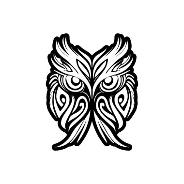 Geleneksel Polinezya tasarımlı tek renkli baykuş dövmesi.