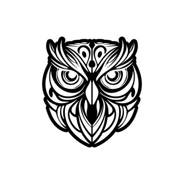 Polinezya desenli siyah beyaz baykuş dövmesi.