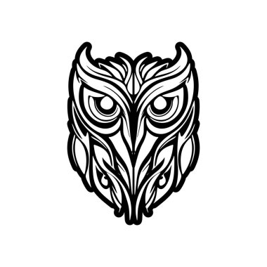 Siyah beyaz renkli ve Polinezya tasarımlı bir baykuş dövmesi.