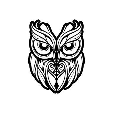 Polinezya tasarımlı siyah beyaz baykuş dövmesi..