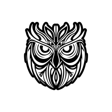 Siyah, beyaz ve Polinezya tasarımlı baykuş dövmesi.