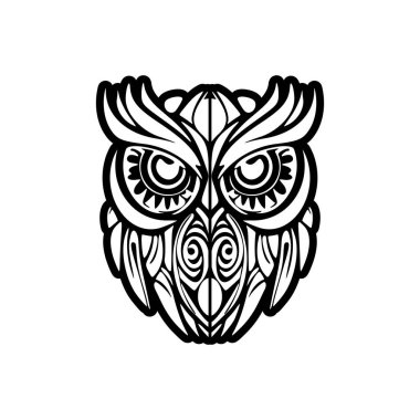 Polinezya motifli siyah beyaz baykuş dövmesi tasarımı.