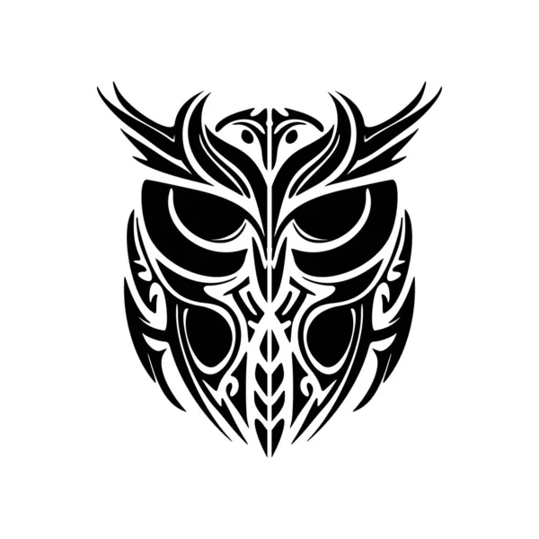 Чорно Біле Татуювання Сови Полінезійськими Натхненними Орнаментами — стоковий вектор