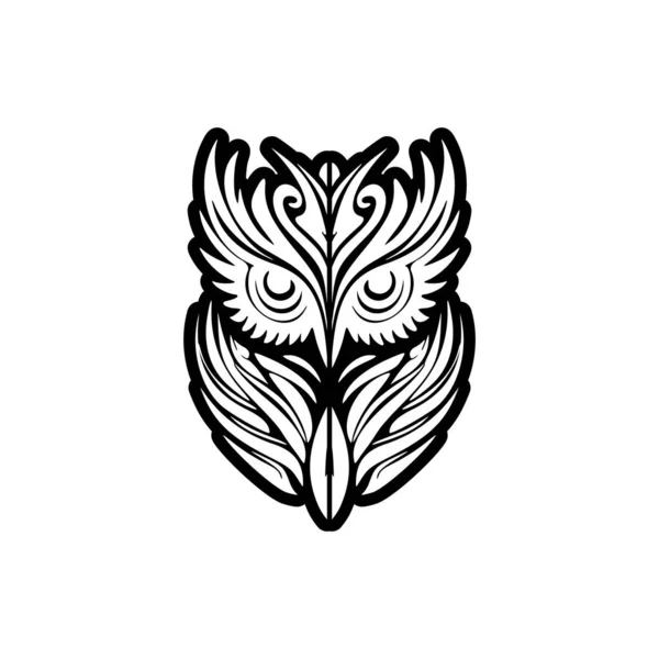 Design Tatuagem Coruja Com Padrões Preto Branco Polinésio — Vetor de Stock