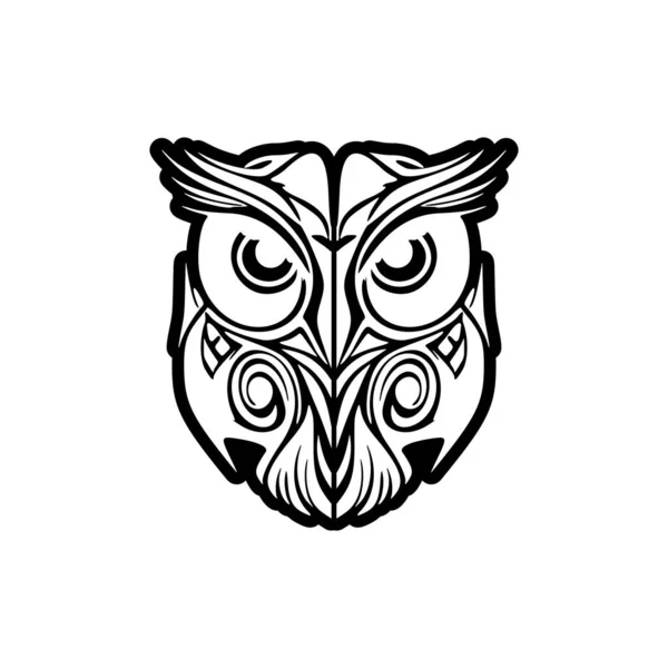 Tatouage Hibou Noir Blanc Avec Motifs Polynésiens — Image vectorielle