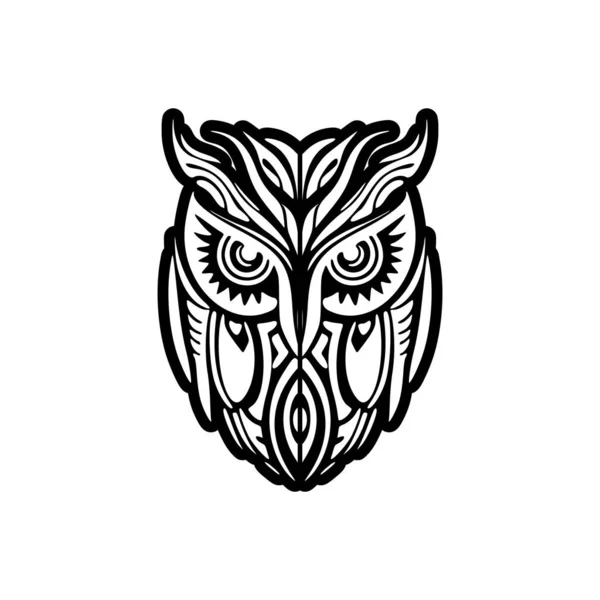 Černobílé Soví Tetování Polynéskými Vzory — Stockový vektor